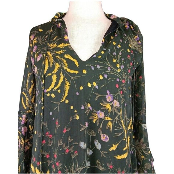 Zara Dress Floral Pattern Chiffon Mini Dress Sz S bell arms Boho/Chic - Picture 5 of 8